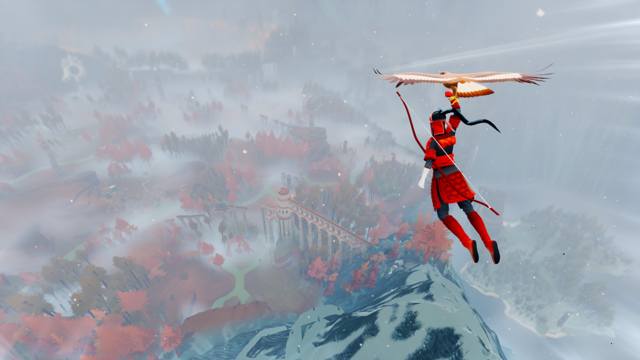 Screenshot, the main character flying with his eagle